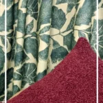 Indigo blue botanical printed curtain fabric on ivory base, premium cotton linen drapery for luxury living room and bedroom interiors