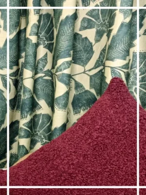 Indigo blue botanical printed curtain fabric on ivory base, premium cotton linen drapery for luxury living room and bedroom interiors