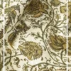 Ivory floral damask printed curtain fabric with gold and olive botanical motifs, premium cotton linen drapery for luxury living room and bedroom interiors