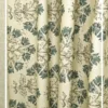Ivory floral printed curtain fabric with soft sage green botanical motifs, premium cotton linen drapery for luxury living room and bedroom interiors