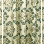 Ivory floral printed curtain fabric with soft sage green botanical motifs, premium cotton linen drapery for luxury living room and bedroom interiors