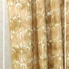Golden ochre abstract printed curtain fabric with white organic pattern, premium cotton linen drapery for luxury living room and bedroom interiors