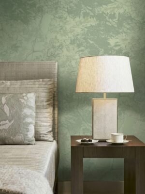 ARMANI / CASA Refined Structure 2 luxury wallcovering in soft pistachio green with abstract mineral texture, designed for elegant contemporary and premium interior spaces.