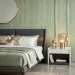 Armani Casa Refined Structure 2 luxury wallcovering in soft sage green with subtle botanical pattern and vertical textured effect, premium Italian designer wallpaper for elegant interiors.