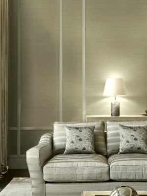 ARMANI / CASA Refined Structure 2 luxury wallcovering in soft olive green with refined woven texture, designed for elegant contemporary and premium interiors.
