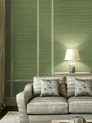 ARMANI / CASA Refined Structure 2 luxury wallcovering in deep sage green with refined woven texture, ideal for elegant contemporary and premium interior spaces.