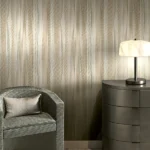 ARMANI / CASA Refined Structure 2 luxury wallcovering with soft flowing texture and vertical movement in warm ivory and champagne tones for refined interiors