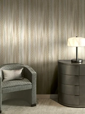 ARMANI / CASA Refined Structure 2 luxury wallcovering with soft flowing texture and vertical movement in warm ivory and champagne tones for refined interiors