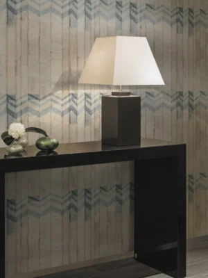 Armani Casa Refined Structure 2 luxury wallcovering with marble-inspired geometric chevron pattern in beige and grey tones for premium interiors