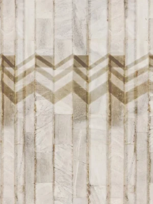 Armani Casa Refined Structure 2 luxury wallcovering featuring marble-inspired texture with bold chevron geometry in ivory, beige and warm gold tones