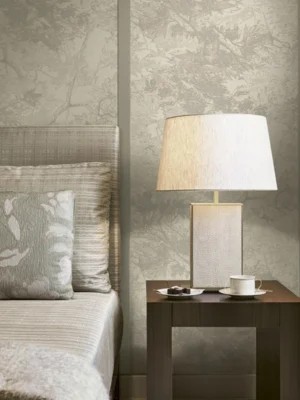 ARMANI / CASA Refined Structure 2 luxury wallcovering featuring an abstract botanical texture in soft beige and stone tones, designed for refined contemporary interiors.