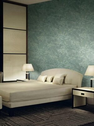 ARMANI / CASA Refined Structure 2 luxury wallcovering in muted sage green with organic textured pattern, designed for elegant contemporary interiors and premium wall styling.