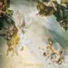 Roberto Cavalli Volume 8 luxury ceiling wallpaper featuring classical angelic fresco artwork in soft clouds, designed for opulent living rooms, palatial interiors, and premium homes.