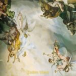 Roberto Cavalli Volume 8 luxury ceiling wallpaper featuring classical angelic fresco artwork in soft clouds, designed for opulent living rooms, palatial interiors, and premium homes.