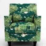 Luxury green forest animal print upholstery fabric chair with botanical jungle pattern, ideal for sofa, armchair and cushion upholstery for premium living room interiors