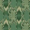 Green ikat patterned upholstery fabric with coordinating printed cushion, premium sofa and cushion fabric for stylish modern interiors