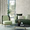 Peacock inspired ikat upholstery fabric in soft green and teal tones, luxury sofa and cushion fabric for elegant living room interiors