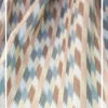 Pastel multicolor ikat pattern curtain fabric with geometric motifs, modern designer curtains for contemporary Indian interiors.