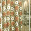 Floral printed curtain fabric with vintage botanical pattern in green, beige and rust tones, elegant drapery fabric for living room and bedroom curtains