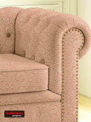 Luxury blush pink floral sofa upholstery fabric with jacquard texture and classic nailhead trim, premium upholstered armchair fabric for elegant living room interiors