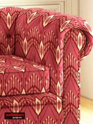 Luxury ikat pattern upholstery fabric in rich red tones for sofa and chair, premium designer furniture fabric for elegant living room interiors