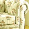 Luxury floral striped sofa upholstery fabric in soft ivory and pastel green with vintage botanical motifs, premium cushion and sofa fabric for elegant living room interiors