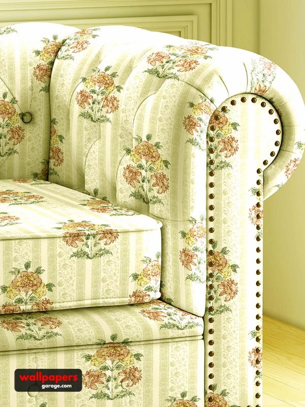 Luxury floral striped sofa upholstery fabric in soft ivory and pastel green with vintage botanical motifs, premium cushion and sofa fabric for elegant living room interiors