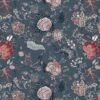 Luxury floral upholstery fabric in deep blue for sofa and chair, premium designer furniture fabric for elegant living room interiors