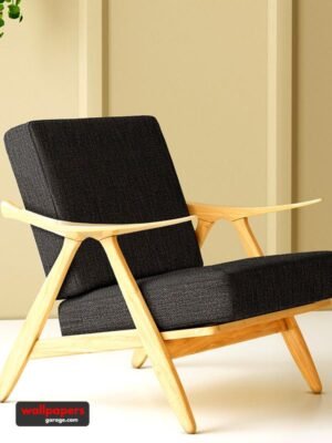 Modern black textured sofa upholstery fabric on wooden accent chair, premium cushion and sofa fabric for contemporary living room interiors