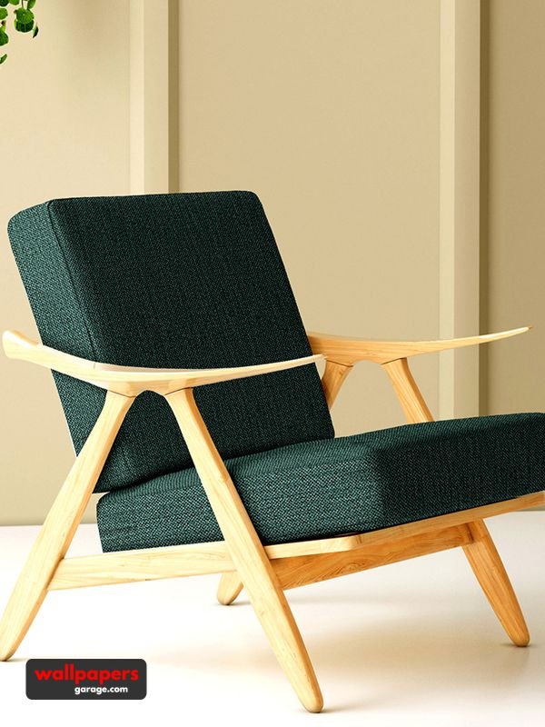 Modern upholstered lounge chair with deep green textured upholstery fabric and solid wooden frame, showcasing premium sofa and chair upholstery fabric for luxury living room interiors