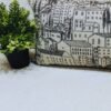 Luxury monochrome cityscape cushion cover fabric with architectural print, premium upholstery textile for modern and elegant interiors