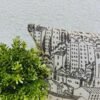 Luxury monochrome cityscape cushion cover fabric with architectural print, premium upholstery textile for modern and elegant interiors
