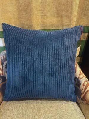 Luxury deep blue ribbed cushion cover fabric upholstery with plush corduroy texture for premium sofas and elegant modern interiors