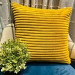 Luxury mustard yellow ribbed cushion cover fabric upholstery with plush corduroy texture, premium sofa cushion for modern and contemporary interiors