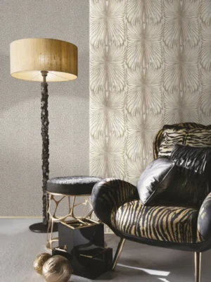 Roberto Cavalli Volume 8 luxury textured wallpaper in warm beige stone-inspired finish, premium Italian wallcovering for elegant modern interiors