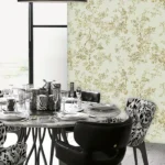 Roberto Cavalli Volume 8 luxury wallpaper with elegant bird and floral toile pattern in soft gold and ivory tones