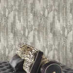 Roberto Cavalli Volume 8 luxury wallpaper with geometric patchwork design inspired by exotic animal textures in soft grey, beige and champagne tones for premium interiors