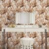 Roberto Cavalli Volume 9 luxury wallpaper with flowing feather texture in warm gold, champagne and ivory tones, creating an opulent statement wallcovering for premium interiors