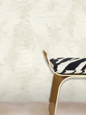 Roberto Cavalli Volume 9 luxury embossed wallpaper featuring abstract palm leaf design in soft ivory tones with refined stone-textured finish for premium interiors