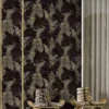 Roberto Cavalli Volume 9 luxury embossed wallpaper with metallic gold palm leaf design on deep charcoal black stone-textured background for premium interiors