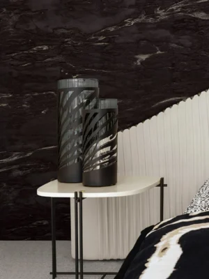 Roberto Cavalli Volume 9 luxury textured wallpaper in deep charcoal black with dramatic stone-effect finish for premium interior walls