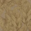Roberto Cavalli Volume 9 luxury botanical wallpaper in warm gold and beige tones with detailed leaf pattern for premium interiors