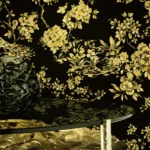 Roberto Cavalli Volume 8 luxury black wallpaper with gold floral and bird motifs for premium interiors