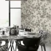 Roberto Cavalli Volume 8 luxury wallpaper with classic monochrome bird and floral toile pattern