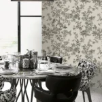 Roberto Cavalli Volume 8 luxury wallpaper with classic monochrome bird and floral toile pattern