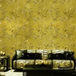 Roberto Cavalli Volume 8 luxury floral bird wallpaper in mustard gold with intricate botanical detailing for premium interiors