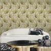 Roberto Cavalli Volume 9 luxury wallpaper with layered feather texture in ivory, sage green and champagne tones, creating an elegant nature-inspired wallcovering for premium interiors