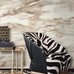 Roberto Cavalli Volume 8 luxury marble-effect wallpaper in ivory and gold tones with elegant stone veining for premium interior walls