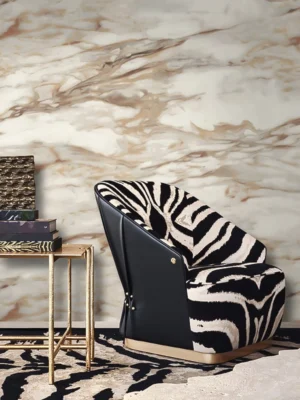 Roberto Cavalli Volume 8 luxury marble-effect wallpaper in ivory and gold tones with elegant stone veining for premium interior walls