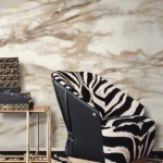 Roberto Cavalli Volume 9 luxury textured wallpaper in soft ivory with warm gold stone-effect detailing for premium interior walls